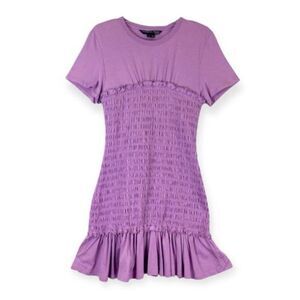 New Veronica Beard Tomlin Smocked Bodice Mini T-Shirt Dress in Violet Size L